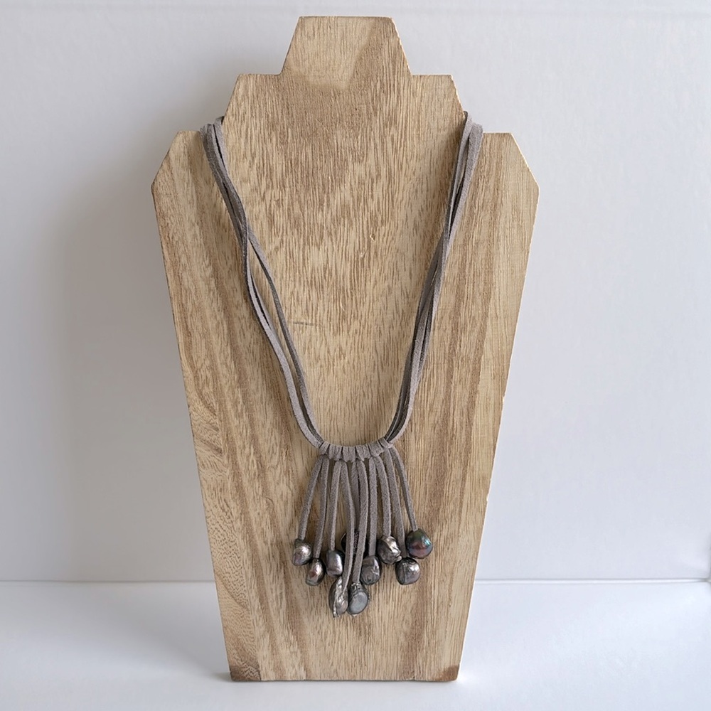 Gray Boho Necklace with imitation pearls NWT